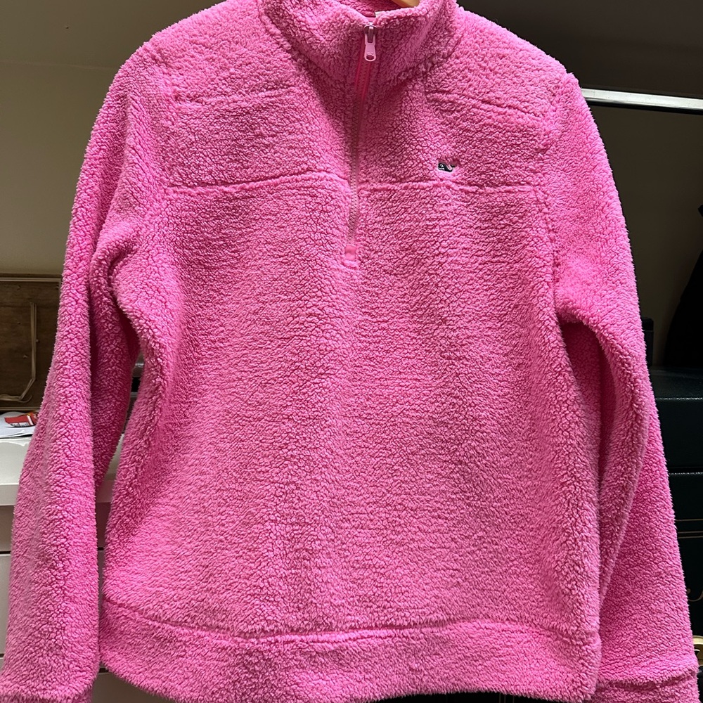Half-Zip Fleece Pullover in Bright Pink